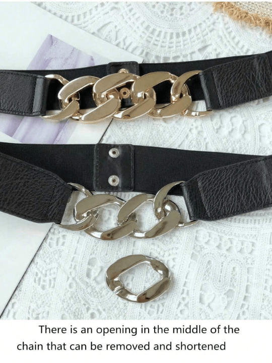 1pc Simple Women's Metal Chain Buckle Elastic Waist Belt For Dress/Pants, Suitable For Daily Wear - Lolli World Marketplace
