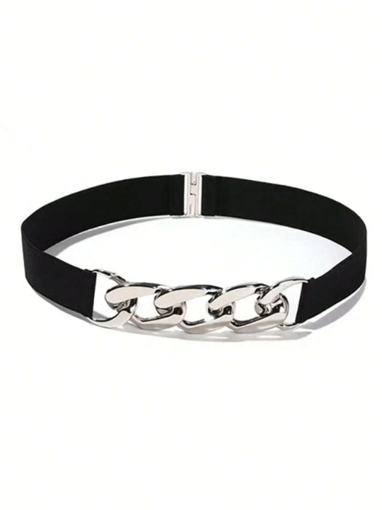 1pc Simple Women's Metal Chain Buckle Elastic Waist Belt For Dress/Pants, Suitable For Daily Wear - Lolli World Marketplace