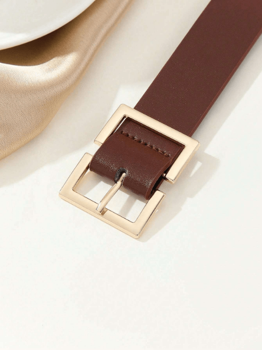 1pc Square Buckle Chinese Style Trendy Fashionable Literary & Retro Personalized Women's Belt, Suitable For Daily Wear & Party - Lolli World Marketplace