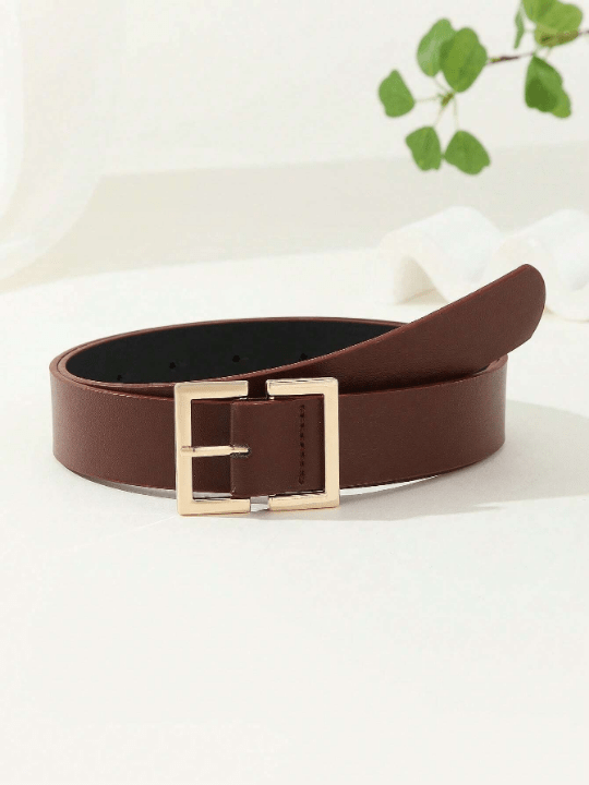 1pc Square Buckle Chinese Style Trendy Fashionable Literary & Retro Personalized Women's Belt, Suitable For Daily Wear & Party - Lolli World Marketplace
