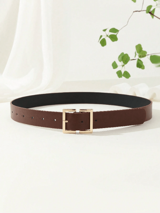 1pc Square Buckle Chinese Style Trendy Fashionable Literary & Retro Personalized Women's Belt, Suitable For Daily Wear & Party - Lolli World Marketplace