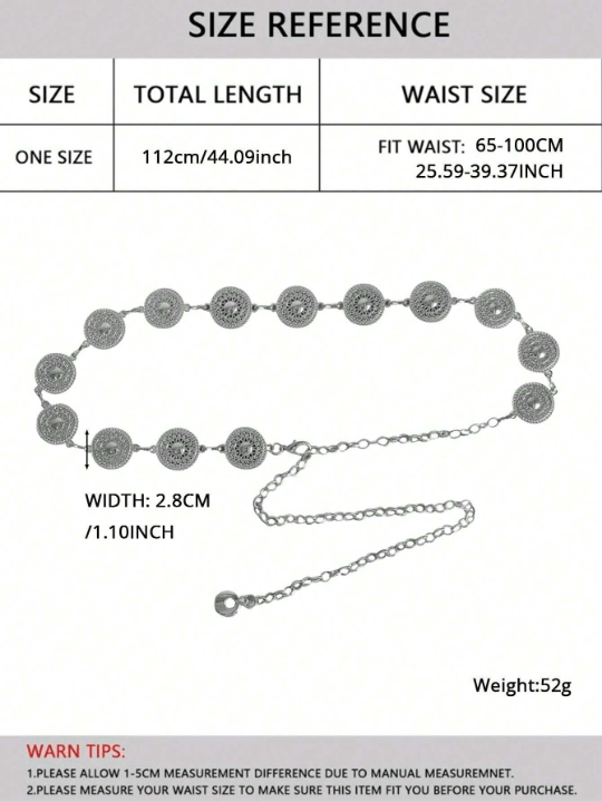 1pc Steampunk Hollow Out Circle Shaped Waist Chain For Women, Design Artistic Alloy Belt For Dress, Elegant And Trendy Boho - Lolli World Marketplace