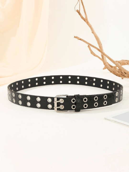 1pc Stylish Unisex Belt With Bright White Double Row Eyelets, Suitable For Carnival, Valentine's Day, St. Patrick's Day Gifts, Various Festivals And Party Occasions Street - Lolli World Marketplace