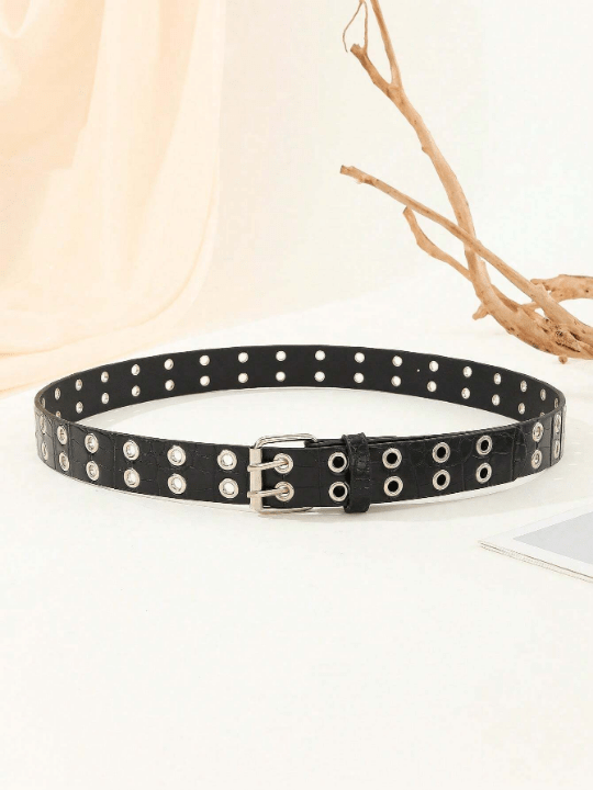 1pc Stylish Unisex Belt With Bright White Double Row Eyelets, Suitable For Carnival, Valentine's Day, St. Patrick's Day Gifts, Various Festivals And Party Occasions Street - Lolli World Marketplace