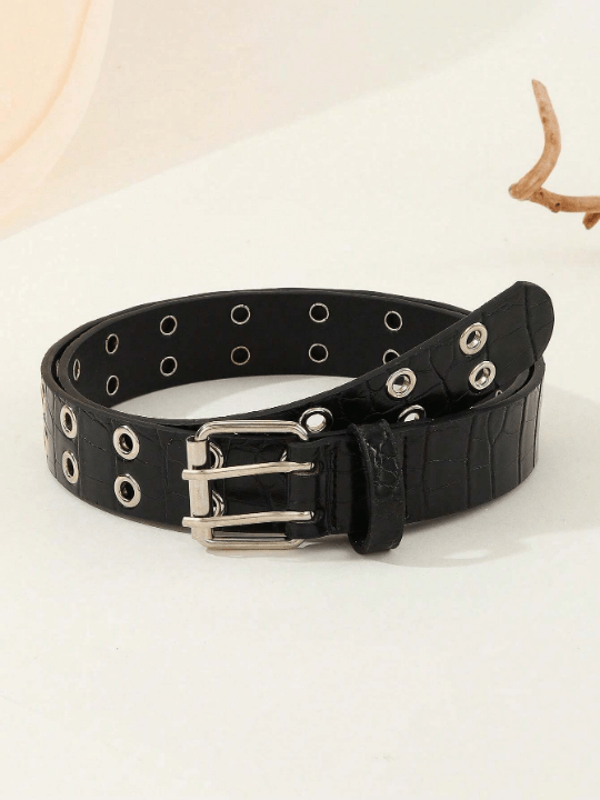 1pc Stylish Unisex Belt With Bright White Double Row Eyelets, Suitable For Carnival, Valentine's Day, St. Patrick's Day Gifts, Various Festivals And Party Occasions Street - Lolli World Marketplace