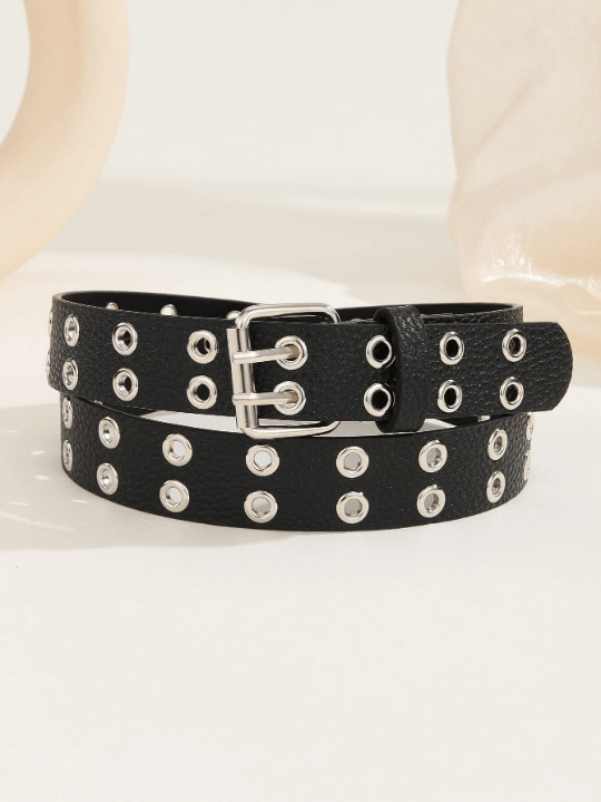 1pc Trendy Unisex Double Row Eyelet White Belt Perfect For Mardi Gras, Valentine's Day, St. Patrick's Day; Suitable For Various Festivals, Daily Gatherings And Parties As Gifts - Lolli World Marketplace