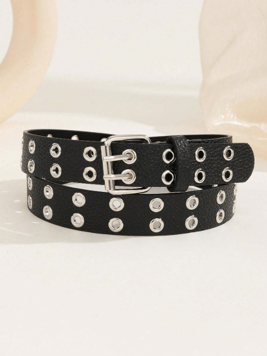 1pc Trendy Unisex Double Row Eyelet White Belt Perfect For Mardi Gras, Valentine's Day, St. Patrick's Day; Suitable For Various Festivals, Daily Gatherings And Parties As Gifts - Lolli World Marketplace