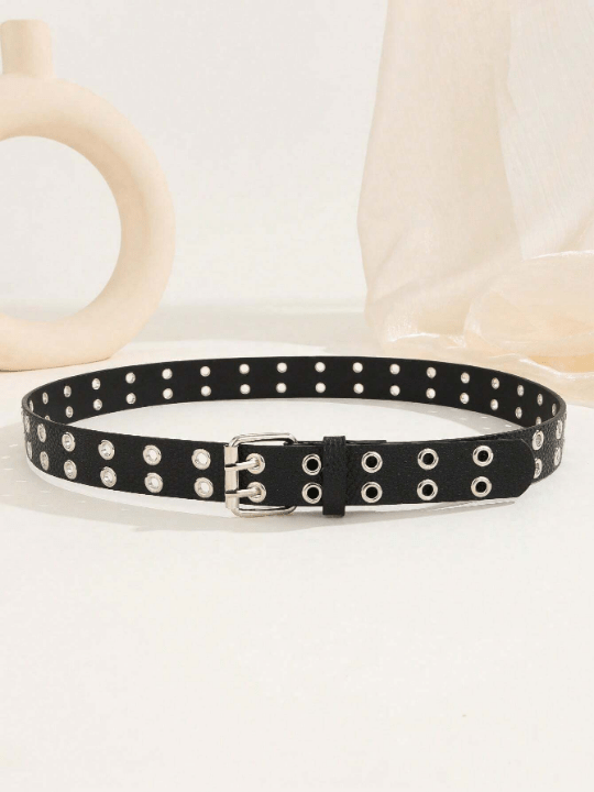 1pc Trendy Unisex Double Row Eyelet White Belt Perfect For Mardi Gras, Valentine's Day, St. Patrick's Day; Suitable For Various Festivals, Daily Gatherings And Parties As Gifts - Lolli World Marketplace