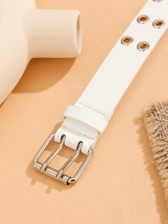 1pc Trendy Unisex White Double Row - Perforated Belt With Buckle, Suitable For Carnival, Valentine's Day, St. Patrick's Day, And Various Festivals Or Party, As A Gift Or For Daily Use - Lolli World Marketplace