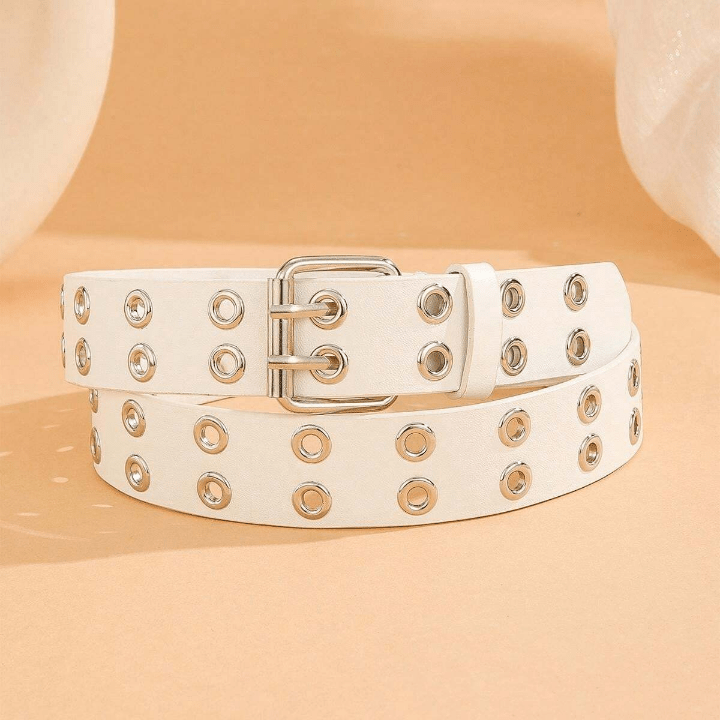 1pc Trendy Unisex White Double Row - Perforated Belt With Buckle, Suitable For Carnival, Valentine's Day, St. Patrick's Day, And Various Festivals Or Party, As A Gift Or For Daily Use - Lolli World Marketplace