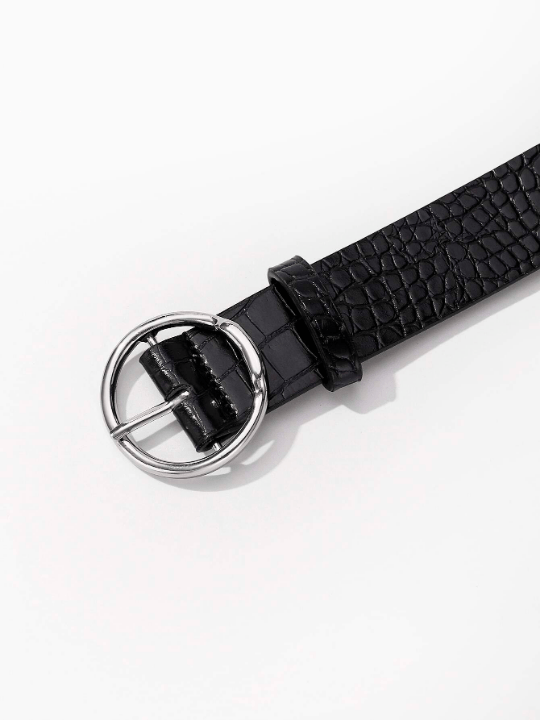 1pc White K Circular Raised Buckle Fashion Decor All - match Crocodile Pattern Pu Belt For Daily Wear - Lolli World Marketplace