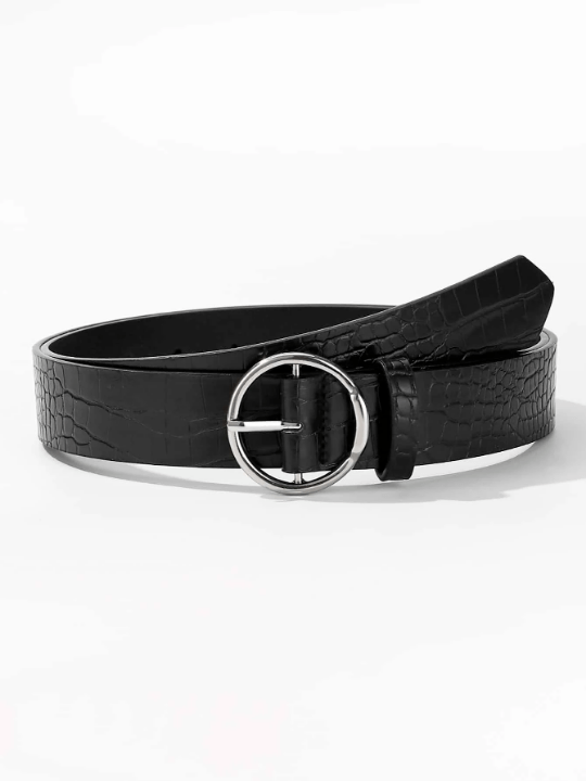 1pc White K Circular Raised Buckle Fashion Decor All - match Crocodile Pattern Pu Belt For Daily Wear - Lolli World Marketplace