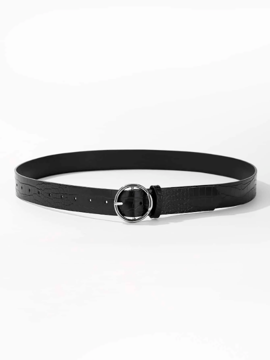 1pc White K Circular Raised Buckle Fashion Decor All - match Crocodile Pattern Pu Belt For Daily Wear - Lolli World Marketplace