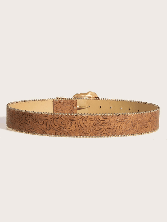 1pc Women Floral Pattern Geo Buckle Cowgirl Western Belt, For Decoration Jeans Pants Boho - Lolli World Marketplace