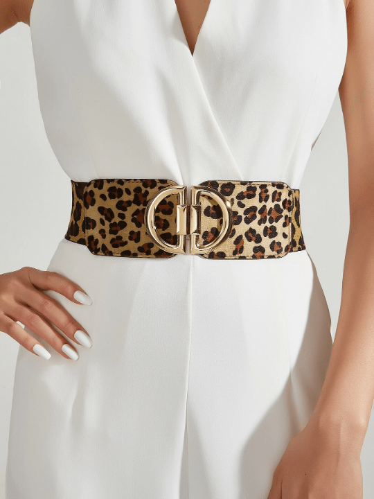 1pc Women Leopard Pattern Symmetrical Buckle Fashion Belt, For Dress Decoration - Lolli World Marketplace