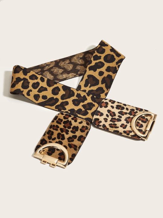 1pc Women Leopard Pattern Symmetrical Buckle Fashion Belt, For Dress Decoration - Lolli World Marketplace