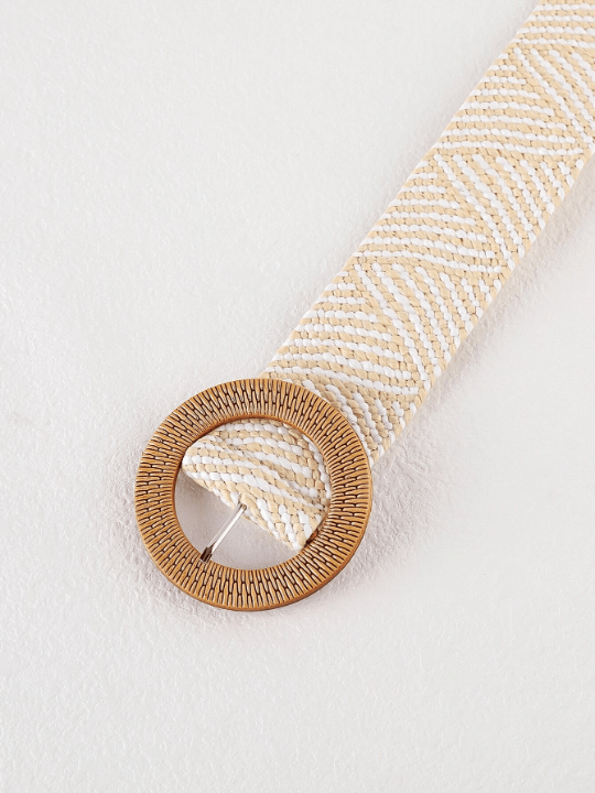 1pc Women Round Buckle Boho Straw Belt, For Beach - Lolli World Marketplace