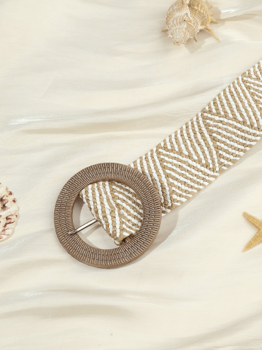 1pc Women Round Buckle Boho Straw Belt For Outdoor Travel - Lolli World Marketplace