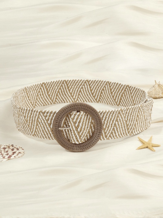 1pc Women Round Buckle Boho Straw Belt For Outdoor Travel - Lolli World Marketplace