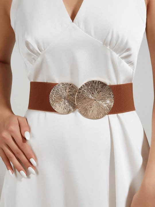 1pc Women Round Decor Symmetrical Buckle Boho Belt For Vacation - Lolli World Marketplace