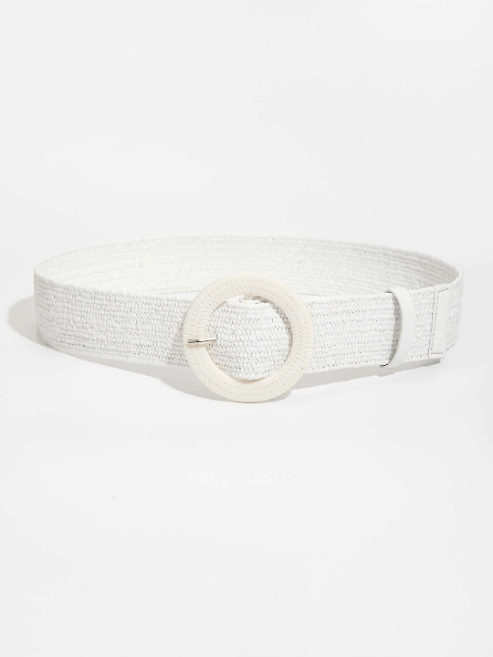 1pc Women Solid Round Buckle Boho Straw Belt - Lolli World Marketplace