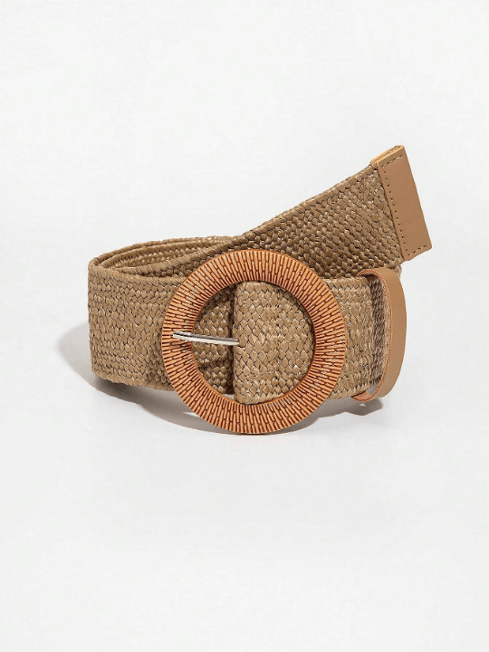 1pc Women Solid Round Buckle Fashion Straw Belt - Lolli World Marketplace