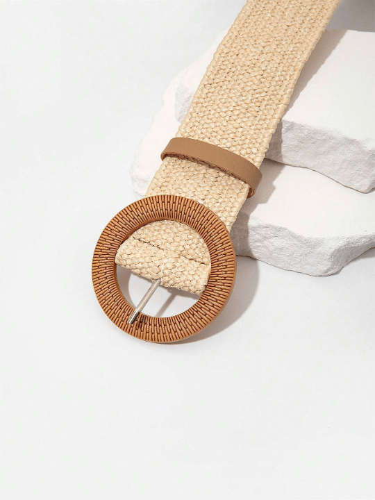 1pc Women Solid Round Buckle Fashion Straw Belt Boho - Lolli World Marketplace