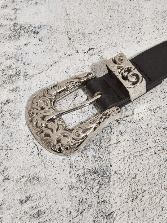 1pc Women's Black Cowboy Buckle Belt With Pu Decoration Western Style & Punk Fashion For Daily Wear Party - Lolli World Marketplace