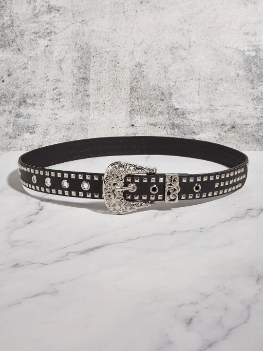 1pc Women's Black Cowboy Buckle Belt With Pu Decoration Western Style & Punk Fashion For Daily Wear Party - Lolli World Marketplace