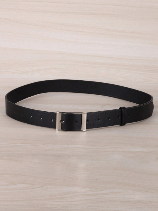 1pc Women's Black Rectangular Buckle Fashionable Plus - sized Belt, Suitable For Daily Use, With Lengthened Strap - Lolli World Marketplace