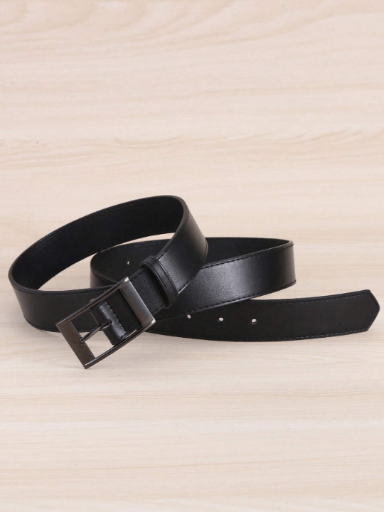 1pc Women's Black Rectangular Buckle Pu Leather Plus Size Belt For Daily Use, Extra Long - Lolli World Marketplace