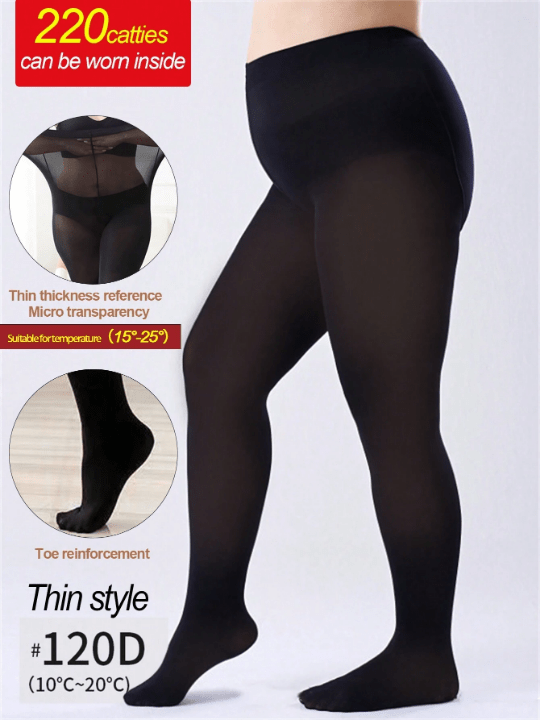 1pc Women's Black Tights (Non - Fleece Spring And Autumn Style) / Plus Size 120d Velvet Thick And Thin Tights With High Waist, Suitable For 80 - 250 Lbs, Comfortable To Wear - Lolli World Marketplace