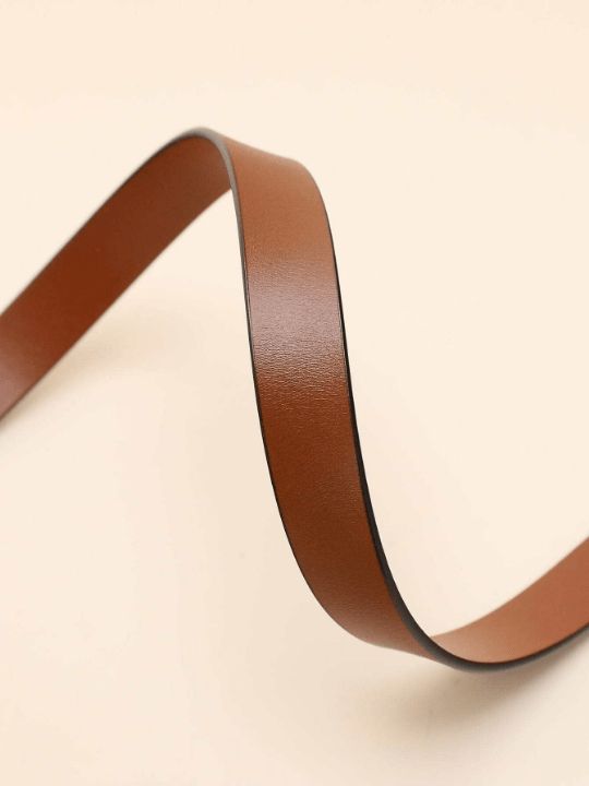 1pc Women's Brown Leather Belt With Gold Alloy Letter Detail Stud Buckle Casual - Lolli World Marketplace