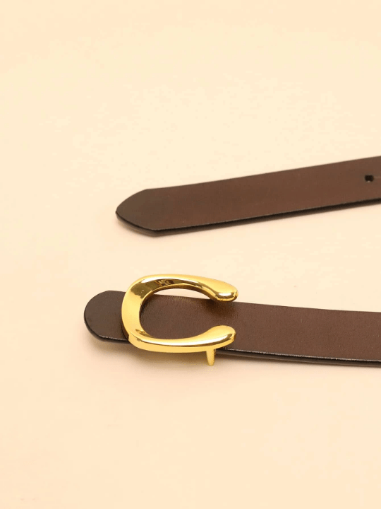 1pc Women's Coffee - Colored Cowhide Belt With Gold Flat C Pin Buckle Casual - Lolli World Marketplace