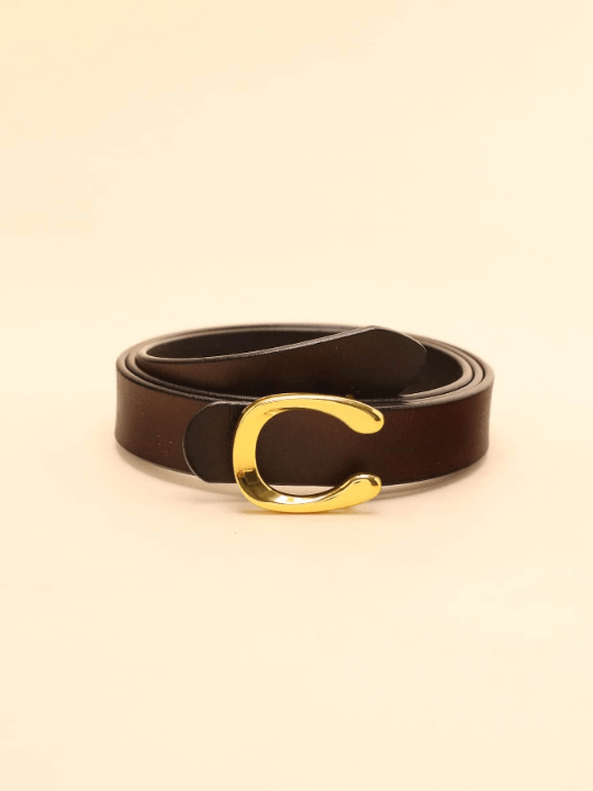1pc Women's Coffee - Colored Cowhide Belt With Gold Flat C Pin Buckle Casual - Lolli World Marketplace