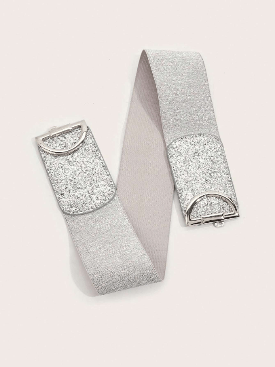 1pc Women's D Buckle Glitter Facing Pu Dress Decoration Fashionable Stretch Waistband Suitable For Daily & Party Use - Lolli World Marketplace