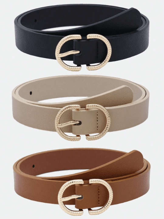 1pc Women's Double - D Letter Buckle Decor Gold Tone Multicolor Pu Belt, Suitable For Daily Wear Casual - Lolli World Marketplace