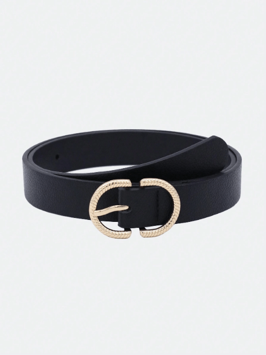 1pc Women's Double D Letter Decor Pu Belt With Gold Buckle, Suitable For Daily Wear Casual - Lolli World Marketplace