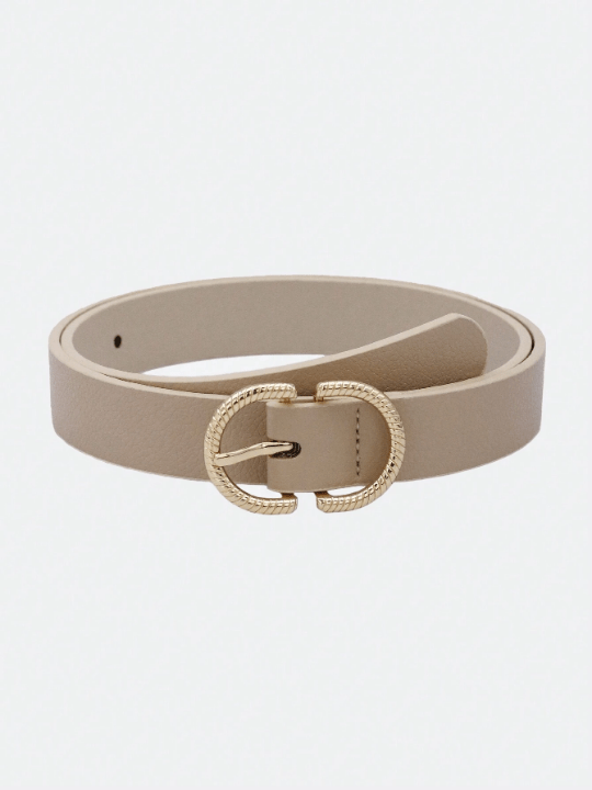 1pc Women's Double D Letter Decor Pu Belt With Gold Buckle, Suitable For Daily Wear Casual - Lolli World Marketplace