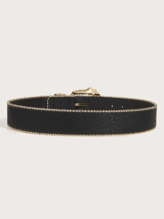 1pc Women's Embossed Western Cowgirl Style Heavy Duty Truck Bead Buckle Fashion Pu Belt For Daily Use - Lolli World Marketplace