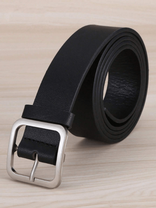 1pc Women's Fashion Black Square Buckle Pu Belt, Suitable For Daily Wear, Classic Wide Style - Lolli World Marketplace