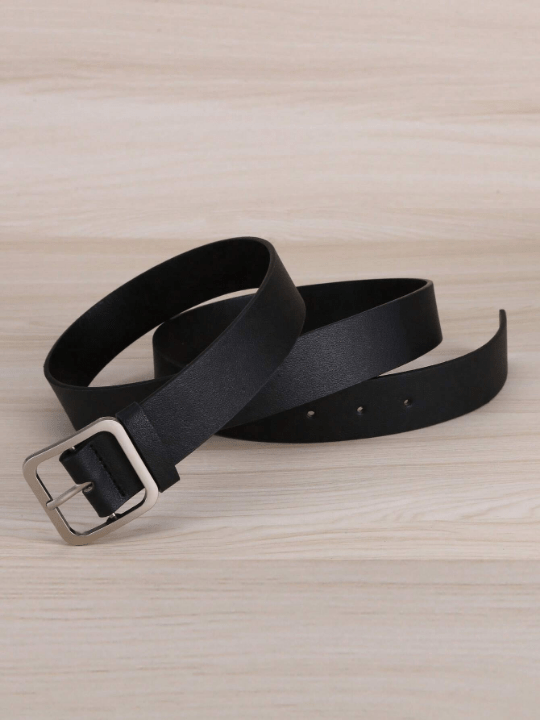1pc Women's Fashion Black Square Buckle Pu Belt, Suitable For Daily Wear, Classic Wide Style - Lolli World Marketplace
