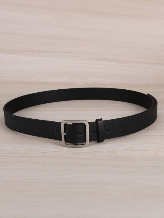 1pc Women's Fashion Black Square Buckle Pu Belt, Suitable For Daily Wear, Classic Wide Style - Lolli World Marketplace