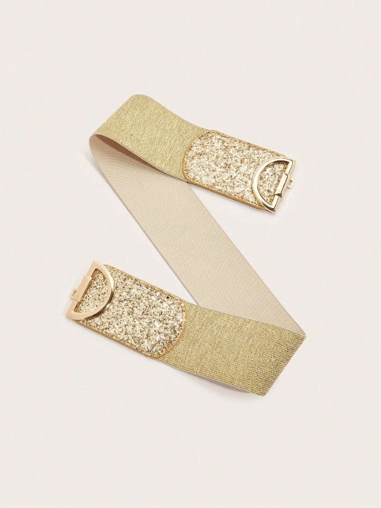 1pc Women's Gold D Buckle Sparkly Face - To - Face Pu Dress Decoration With Elastic Waistband, Suitable For Daily Parties Party - Lolli World Marketplace