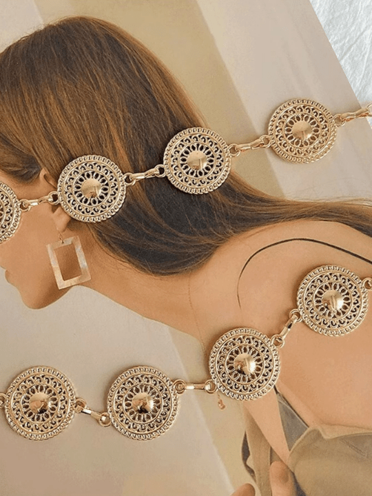 1pc Women's Gold Round Shape Cutout Metal Waist Chain, Matching Dress Accessory Boho - Lolli World Marketplace