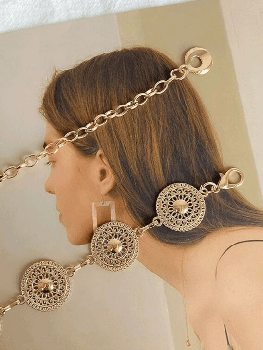 1pc Women's Gold Round Shape Cutout Metal Waist Chain, Matching Dress Accessory Boho - Lolli World Marketplace