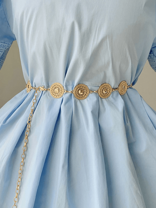 1pc Women's Gold Round Shape Cutout Metal Waist Chain, Matching Dress Accessory Boho - Lolli World Marketplace