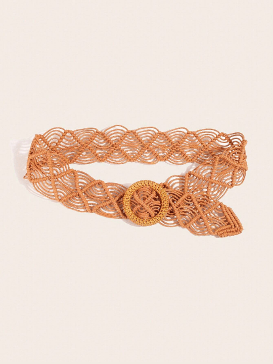 1pc Women's Handmade Waxed Rope Braided Vintage Style Simple Fashion Wide Belt - Lolli World Marketplace