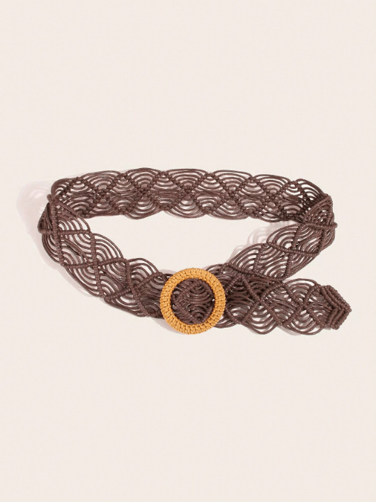 1pc Women's Handmade Waxed Rope Braided Vintage Style Simple Fashion Wide Belt - Lolli World Marketplace