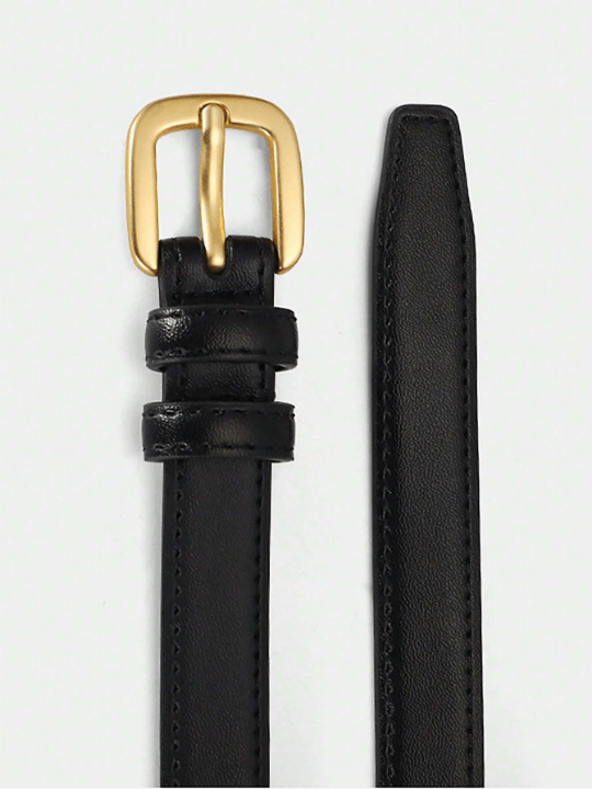 1pc Women's Plain Alloy Square Buckle Pu Belt, Fashionable Casual Ladies' Waistband Suitable For Outdoor Parties And Workplace - Lolli World Marketplace